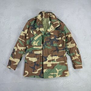 Vintage 1984 U.S. Military Cold Weather Field Coat Woodland Camo M65 Small Long